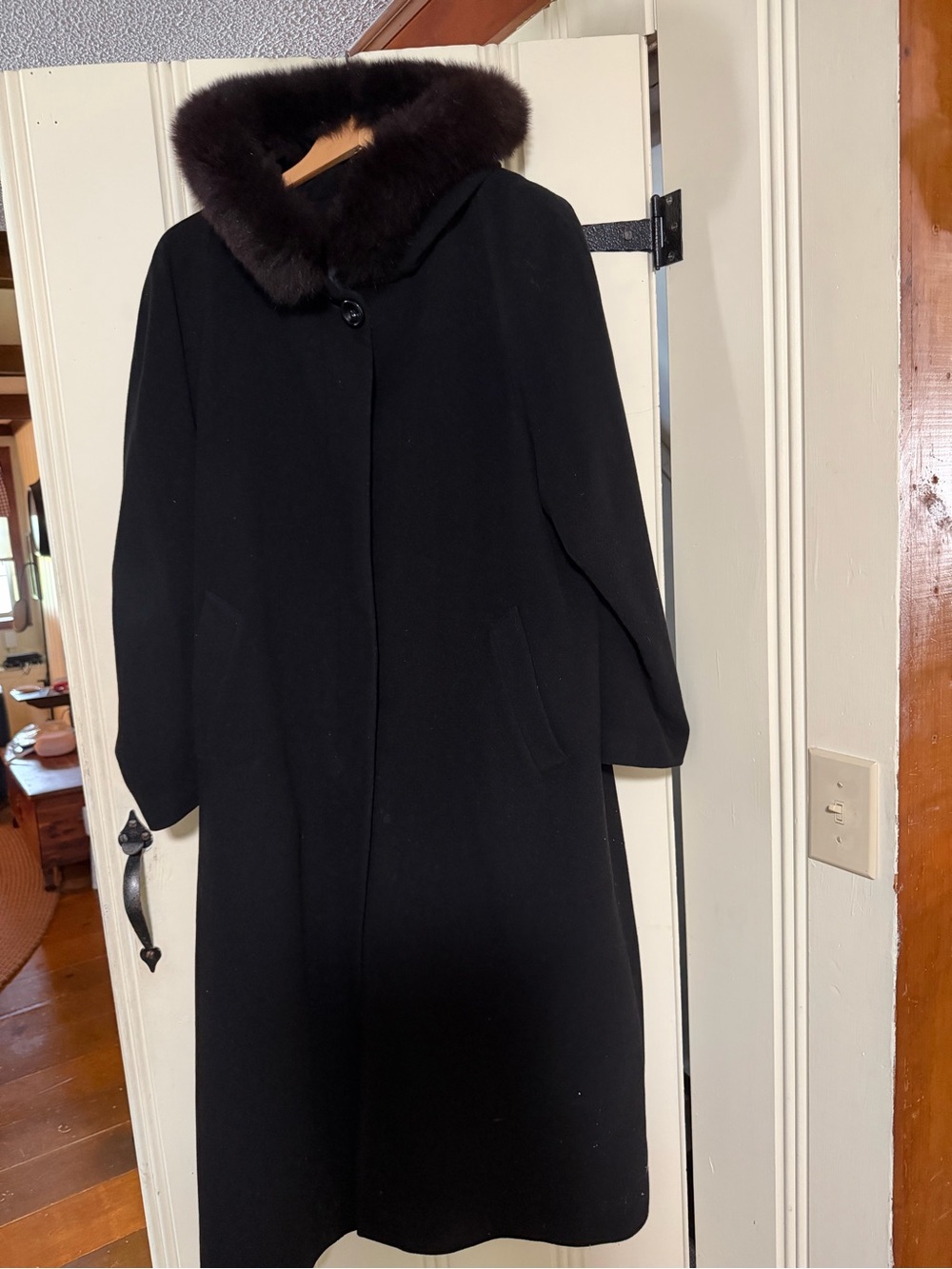 Classic Women's Black Coat with Fur Trim Collar